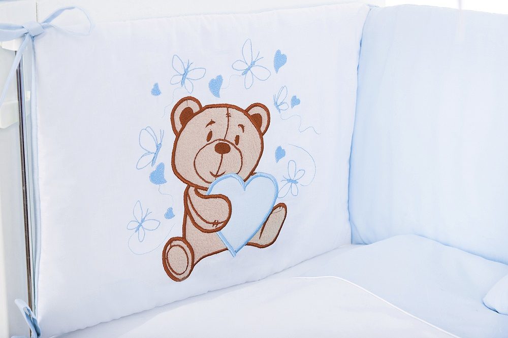Beistellbett, weiß Boxspring inkl. textiler Ausstattung Teddy blau - babyhafen.de