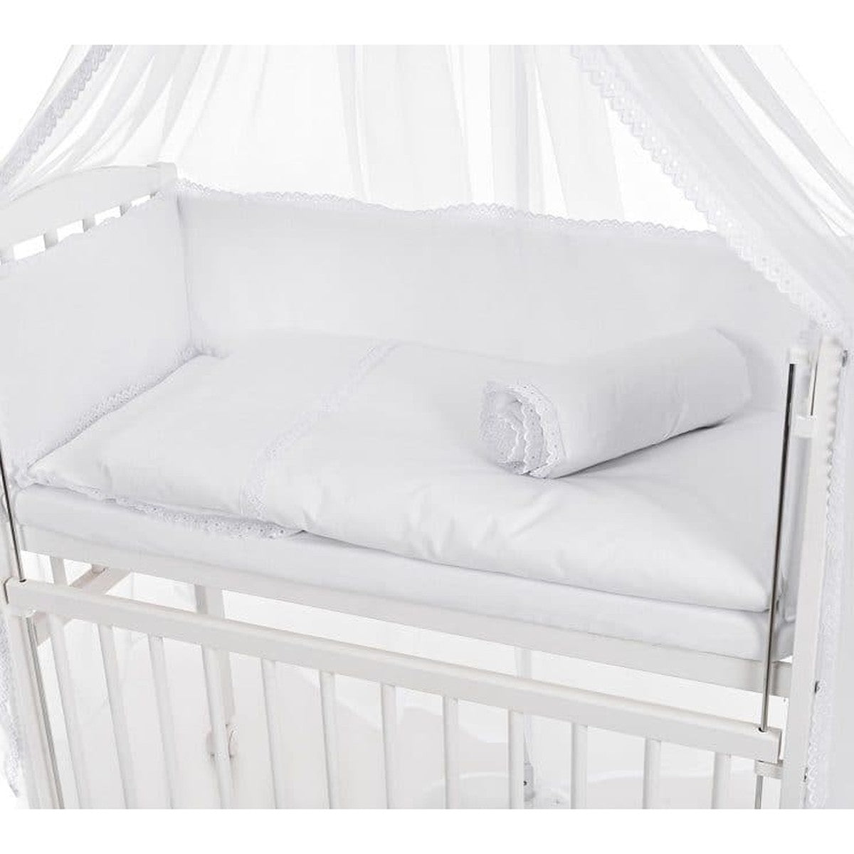 Baby Bettwäsche für Beistellbett 40x90 – Weiß mit Baldachin & Spitze - babyhafen.de