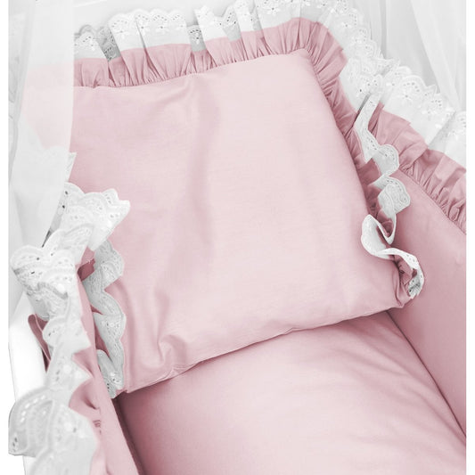 Babybett Komplettset Royal Spitze Rosa mit Bettwäsche, Nestchen und Baldachin