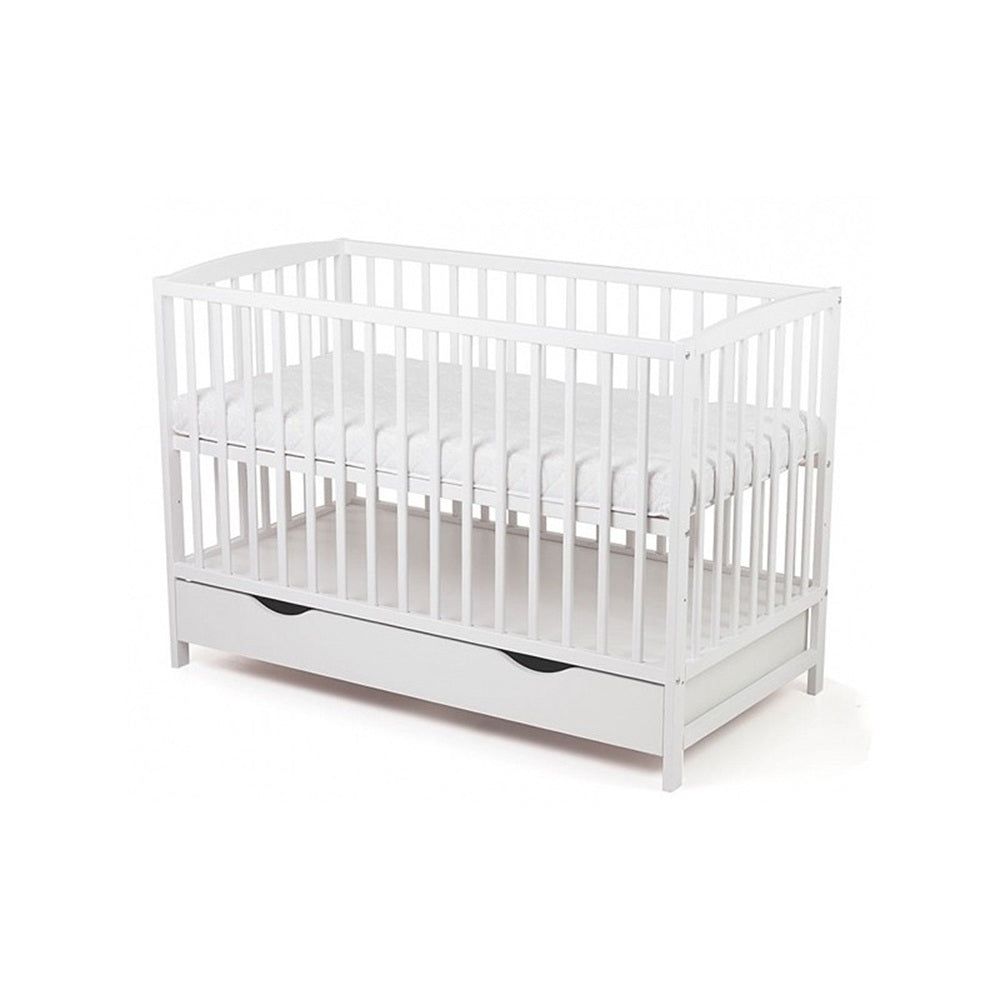 Kinderbett Esther weiß 60 × 120 mit Matratze Schublade - babyhafen.de