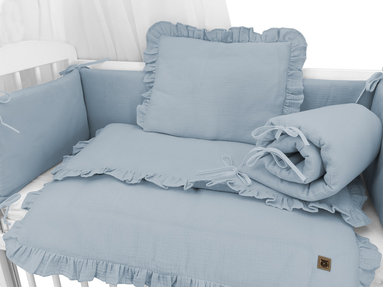 3in1 Beistellbett in Weiss mit Musselin Bettwäsche Jeans – Baby Komfort - babyhafen.de