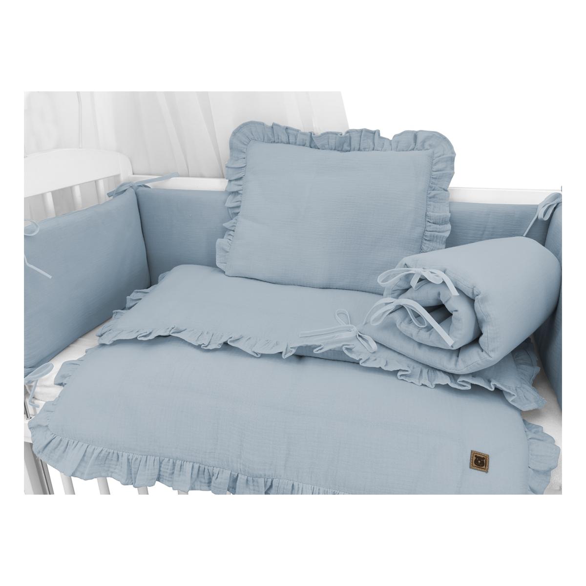 Babybett-Ausstattung 4-teilig in zartem Jeansblau