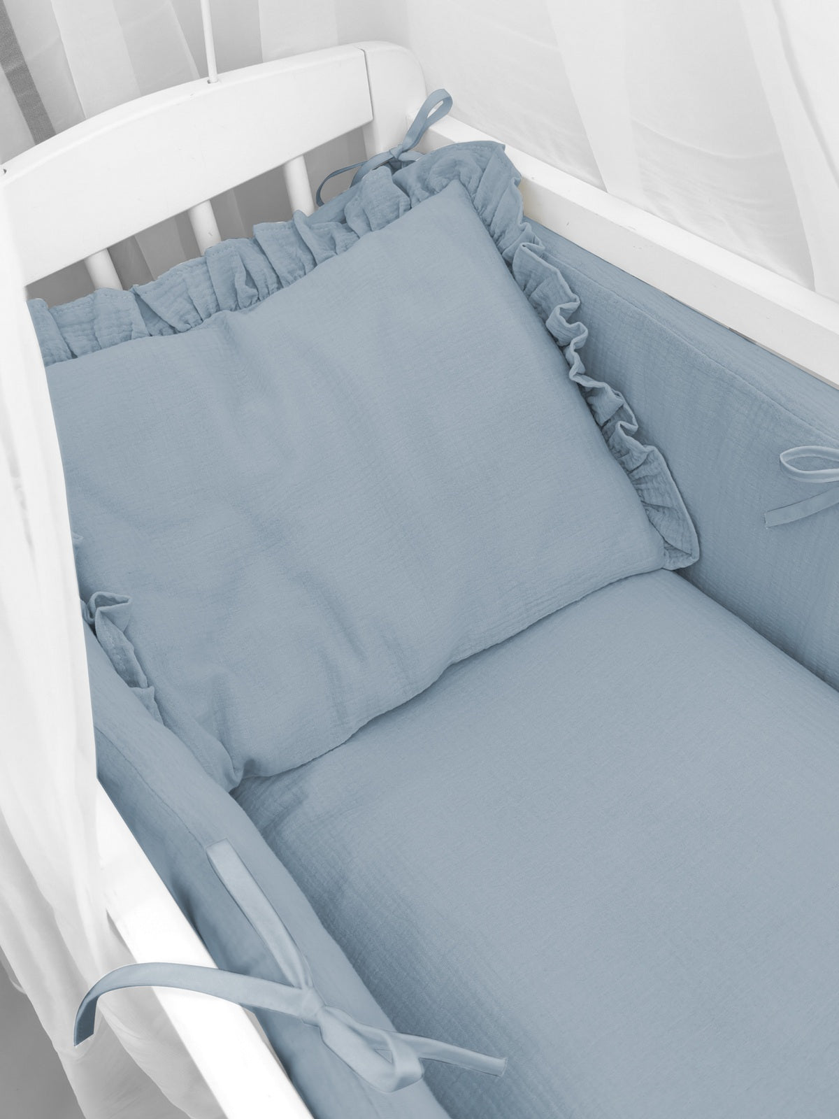 3in1 Beistellbett in Weiss mit Musselin Bettwäsche Jeans – Baby Komfort - babyhafen.de