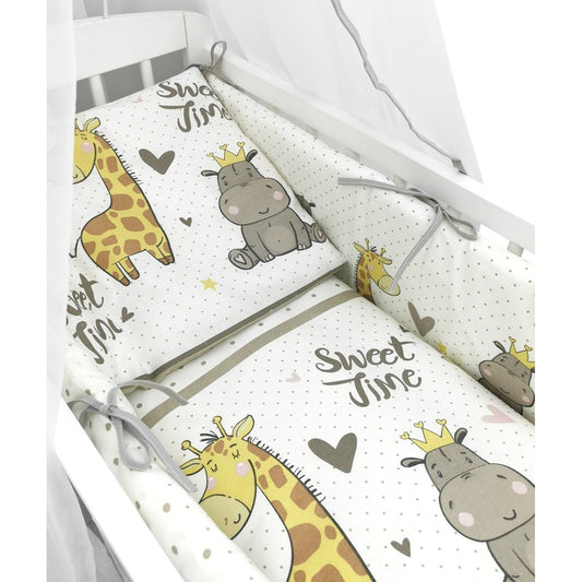 Bettwäsche Set Baby mit Tiermotiven Zoo-Design Beige für Beistellbett 90x40 cm