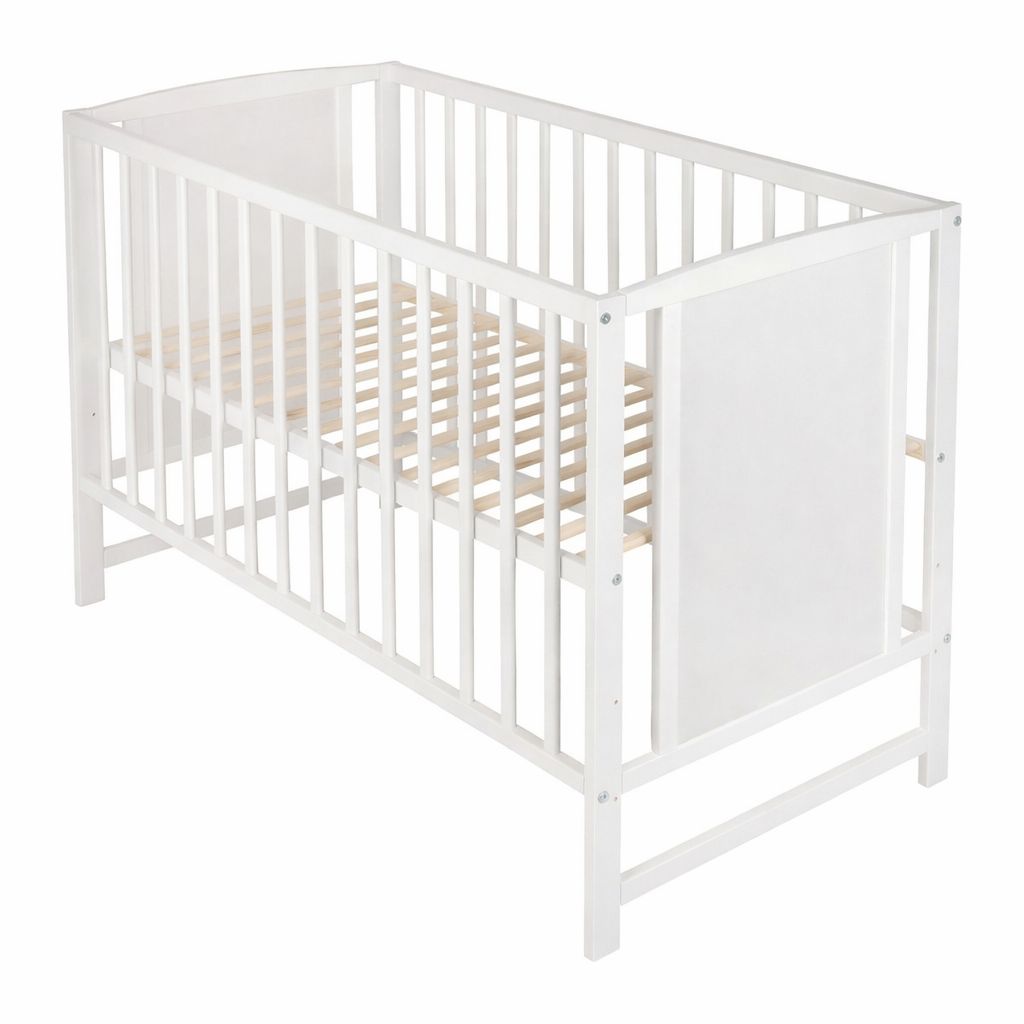 Weißes Gitterbett Baby 60x120 cm mit stabiler Holzstruktur