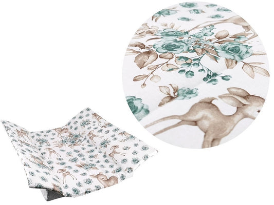 Wickelauflage 75×75 cm weiß Baumwolle Rehe flaschengrün - babyhafen.de