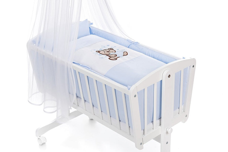 Wiegenset Teddy Blau (ohne Wiege) 6-tlg. Bestickt - babyhafen.de