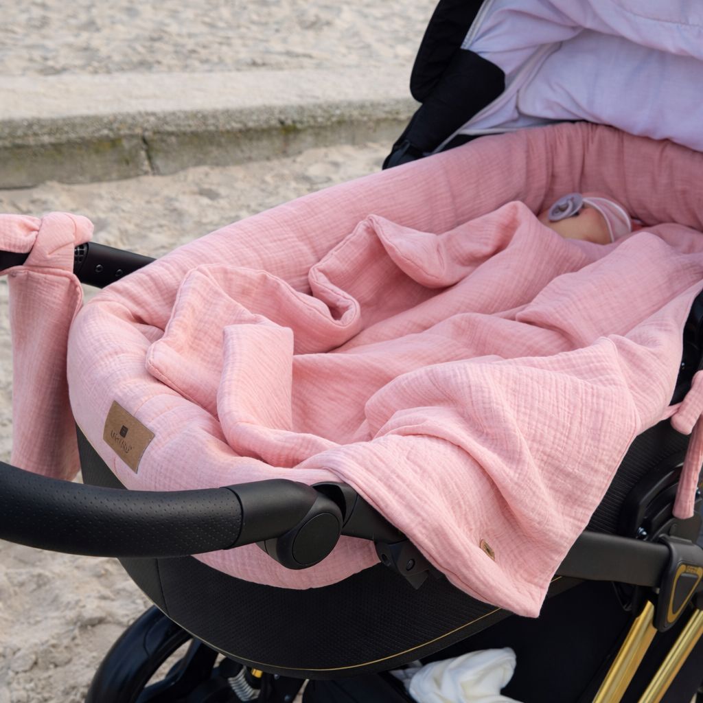 Baby-Kinderwagen Set Rosa – 5-teilig – Musselin Baumwolle 100%
