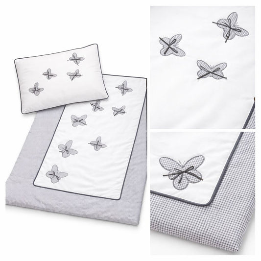 Kinderbettwäsche Set 4-teilig Schmetterlinge Grau 90x70 cm