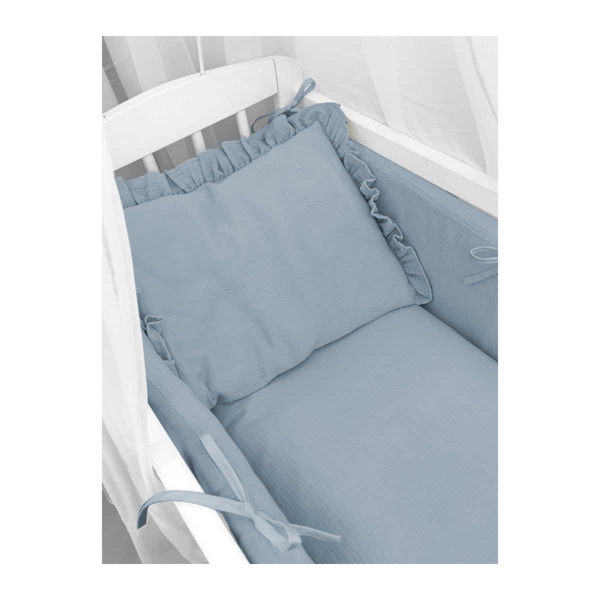 Bettwäsche und Nestchen für Babybett in Jeansblau