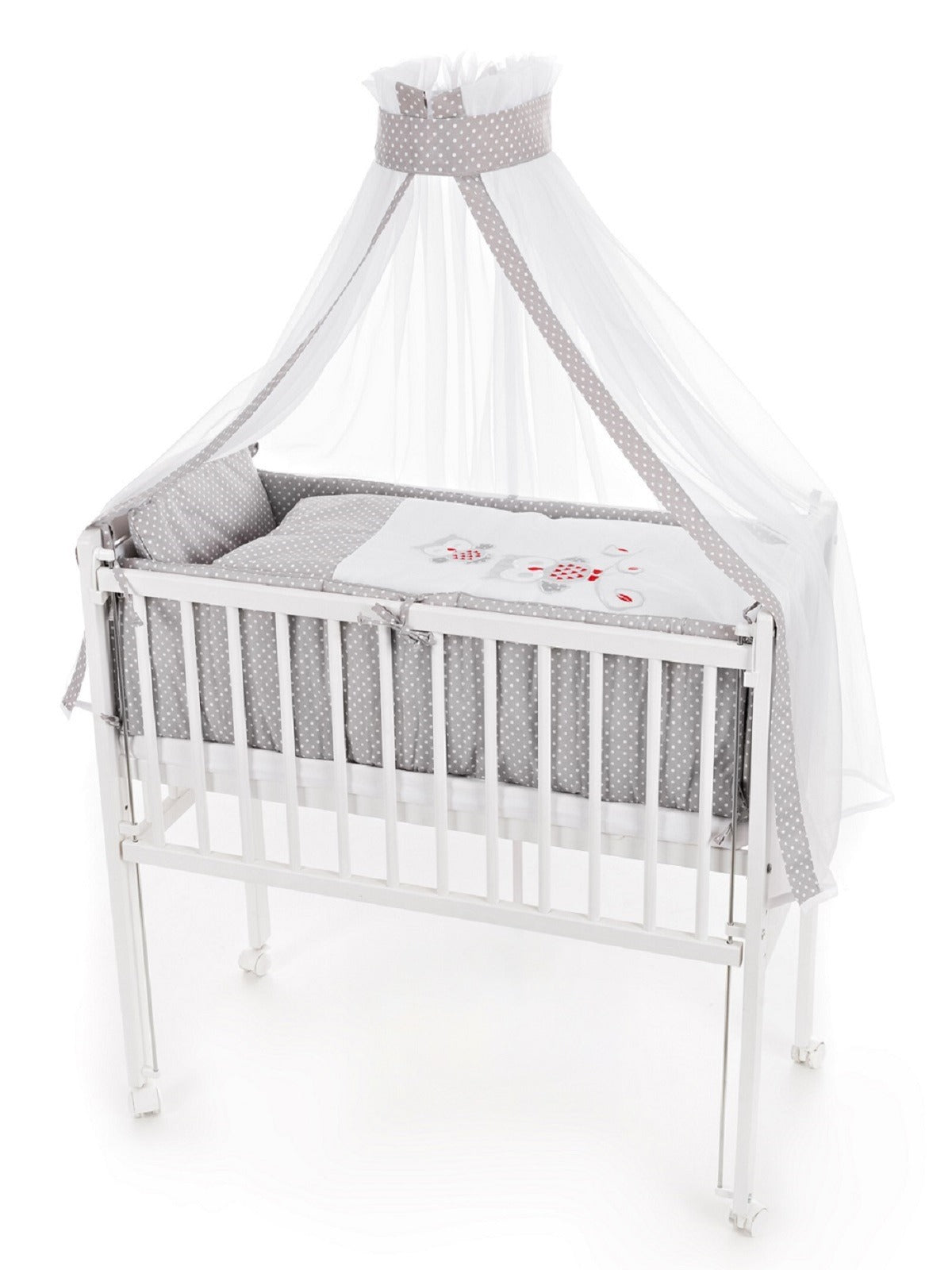 Beistellbett mit Matratze & Nestchen – Eulenmotiv Grau - babyhafen.de