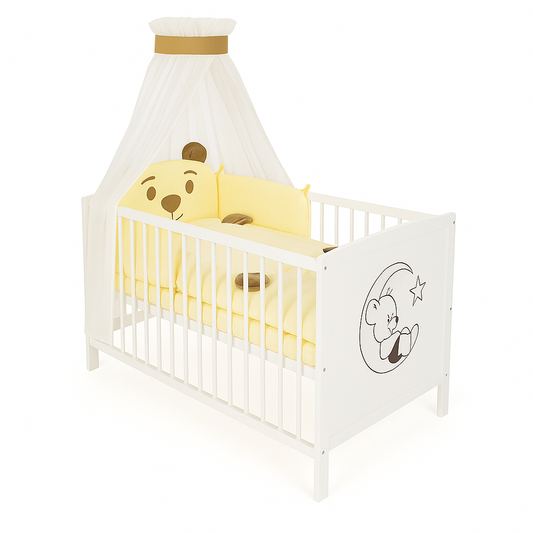 Babyhafen Babybett Mascotas – cremefarbenes Bettset mit Bärenmotiv