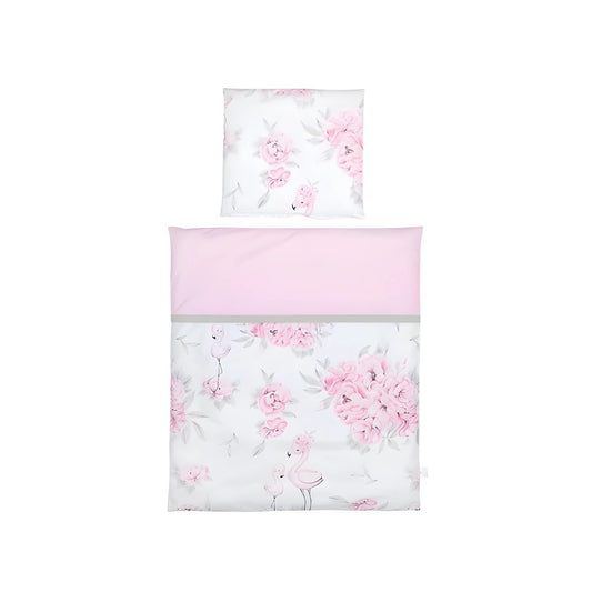 Babybettwäsche in Rosa mit Flamingo- und Blumenmuster