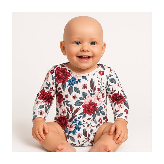 Eleganter Baby Body Floral KATE – Langarmbody für Neugeborene und Babys