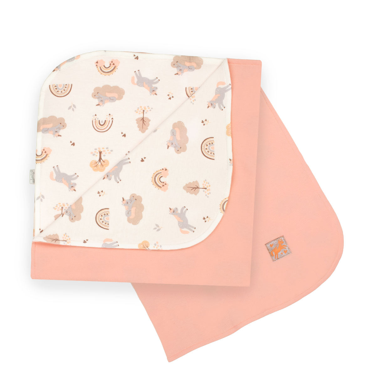 Kuscheldecke für Babys doppelseitig rosa mit Tiermotiven