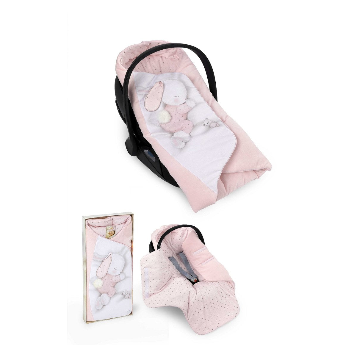 Rosa Einschlagdecke Fußsack für Autositz Babyschale mit Box
