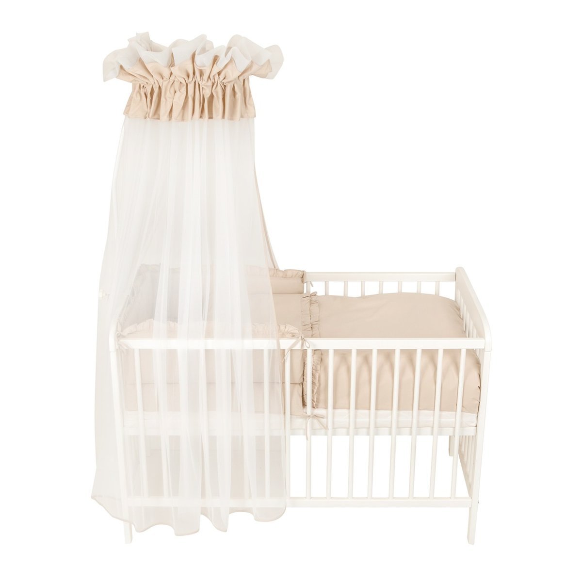 Kinderbett 60 × 120 Komplettset Royal Rüsche Beige