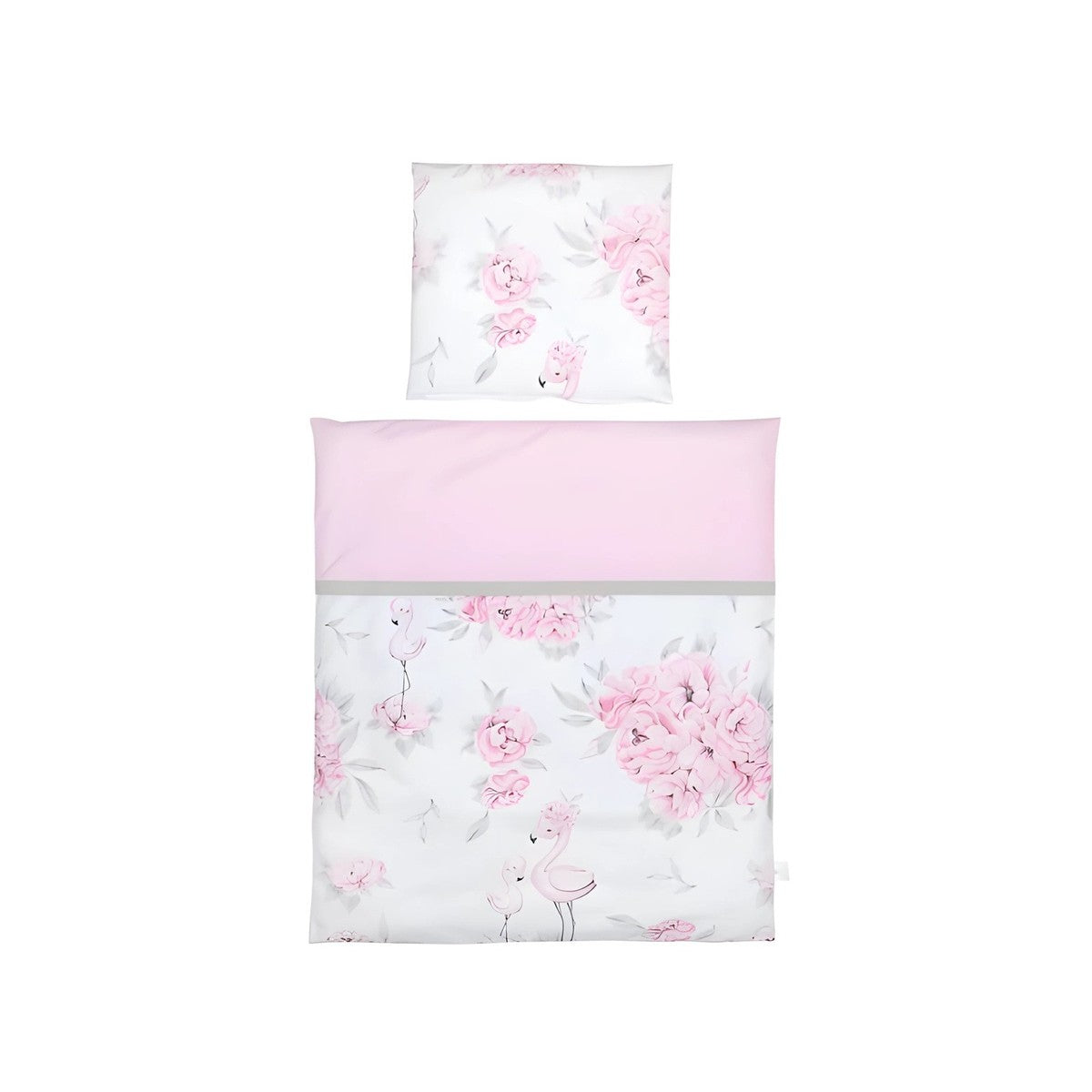 Babybettwäsche in Rosa mit Flamingo- und Blumenmuster