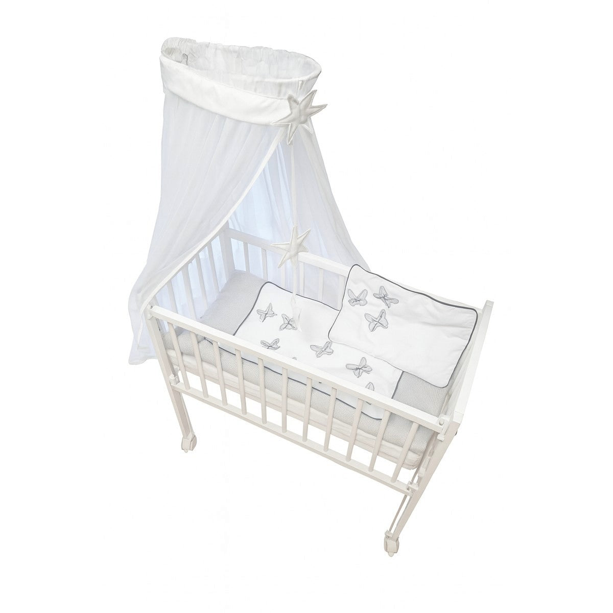 Babybett Beistellbett weiß mit Bio-Baumwolle und Schmetterlingsmotiv