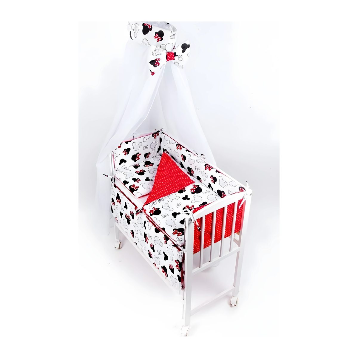 Beistellbett Baby mit Bettset Minnie Maus in Rot und Weiß