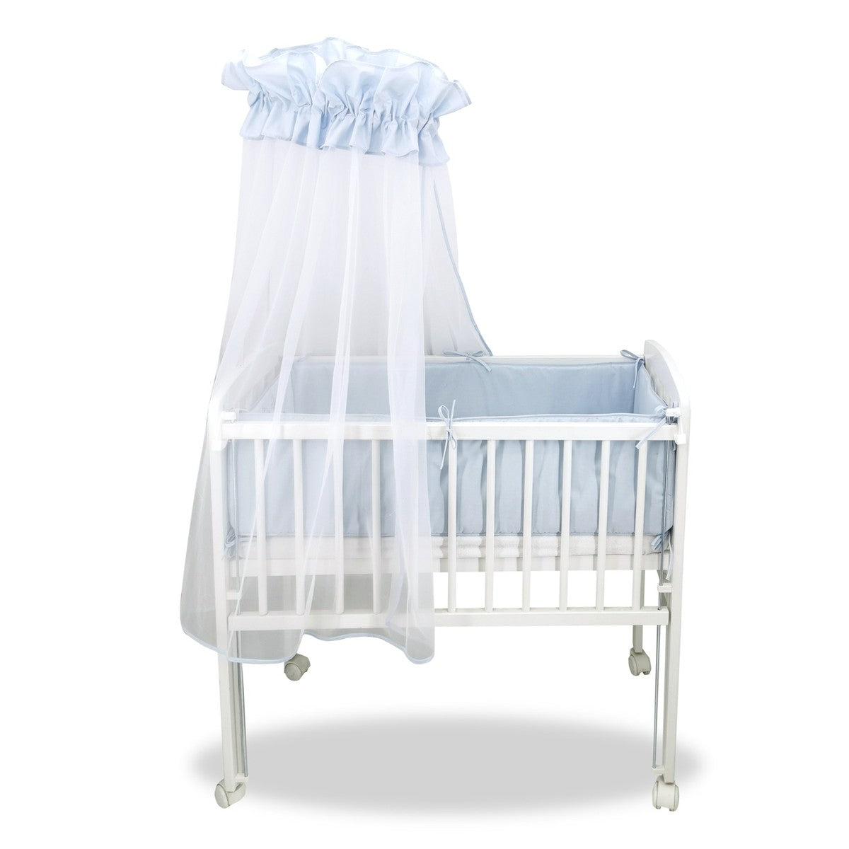 Babyhafen Beistellbett Blau mit Himmel und Nestchen – höhenverstellbarer Lattenrost