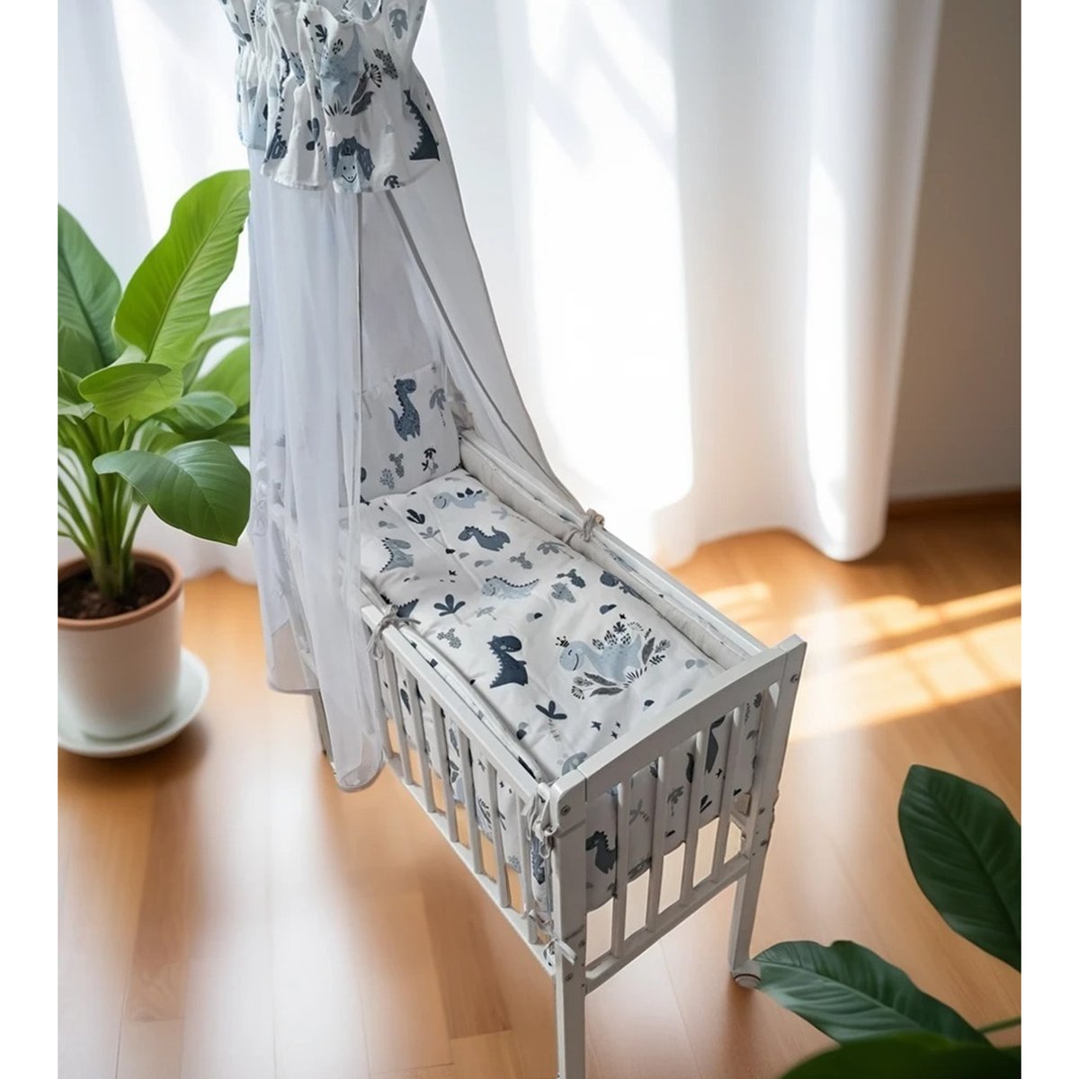 Beistellbett Baby Vollausstattung Dino in Blau - babyhafen.de