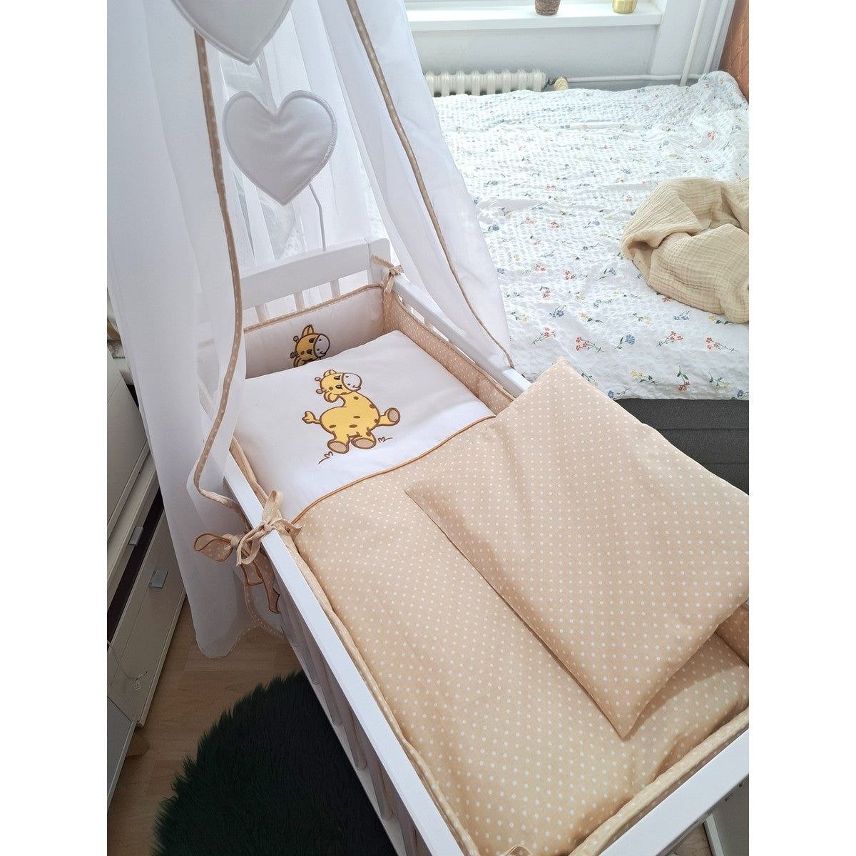 8-teilig Babybett Beistellbett 90x40 Giraffe in Beige - babyhafen.de