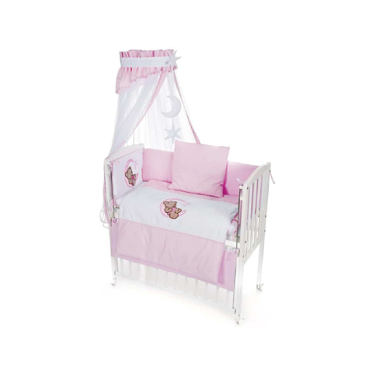 Beistellbett Baby Komplettbett Rosa – Bär auf dem Mond - babyhafen.de