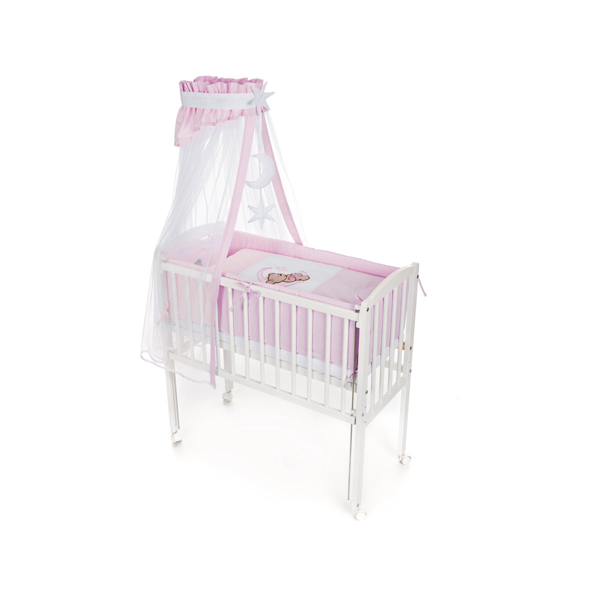 Beistellbett Baby Komplettbett Rosa – Bär auf dem Mond - babyhafen.de