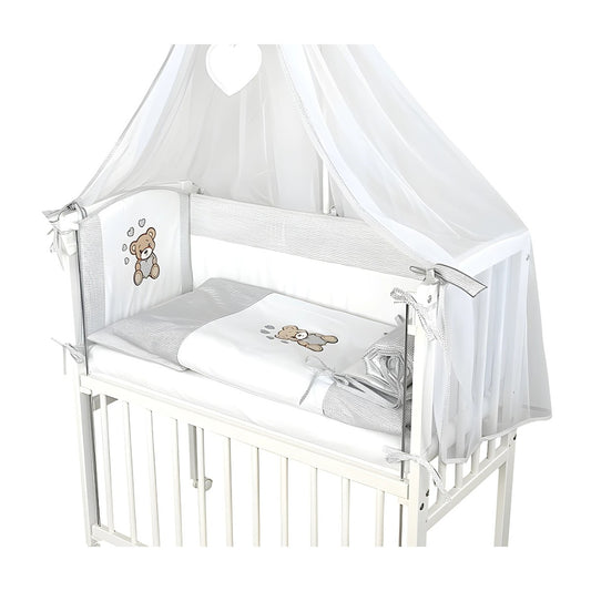 Baby Beistellbett, Textile-Ausstattung – Teddy Herzen Grau - babyhafen.de