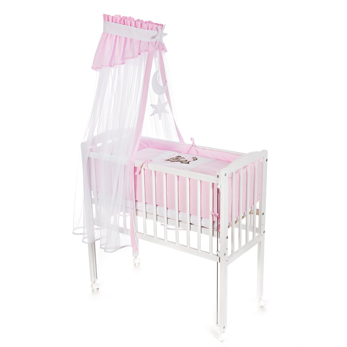 Beistellbett, weiß Boxspring inkl. textiler Ausstattung Teddy rosa - babyhafen.de