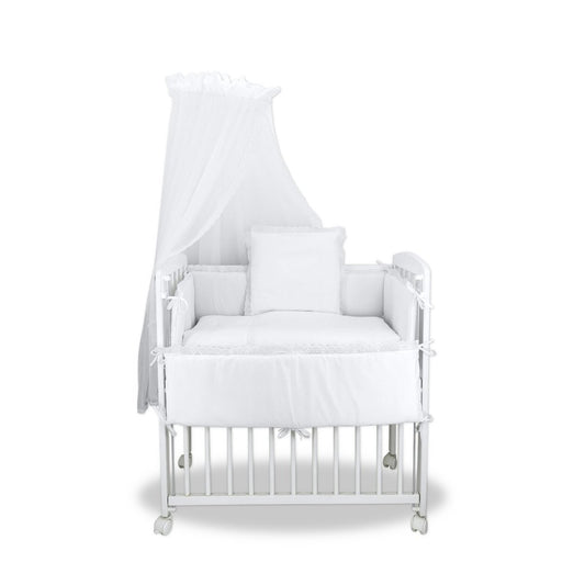 Komplettset Baby Beistellbett mit Himmel, Nestchen und Matratze Weiß
