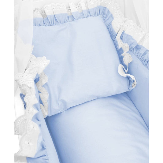 Beistellbett 90x40 mit Himmel und Bettset Blau Spitze