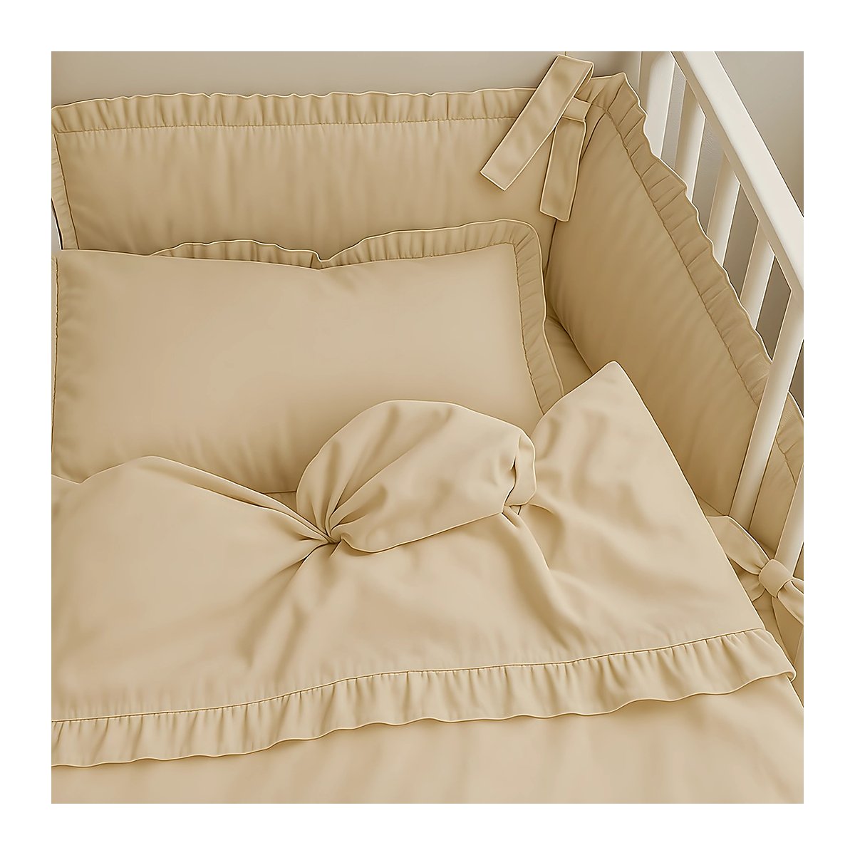 Kinderbett 60 × 120 Komplettset Royal Rüsche Beige