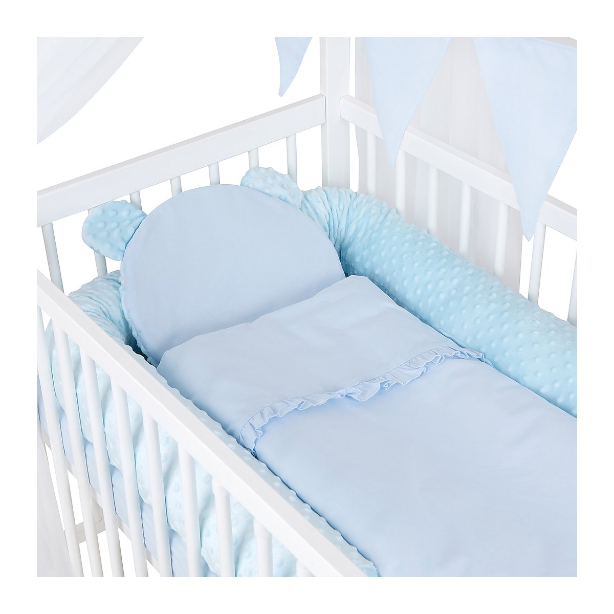 Babyzimmer Hausbett 60x120 Weiß mit Royal Blau Ausstattung