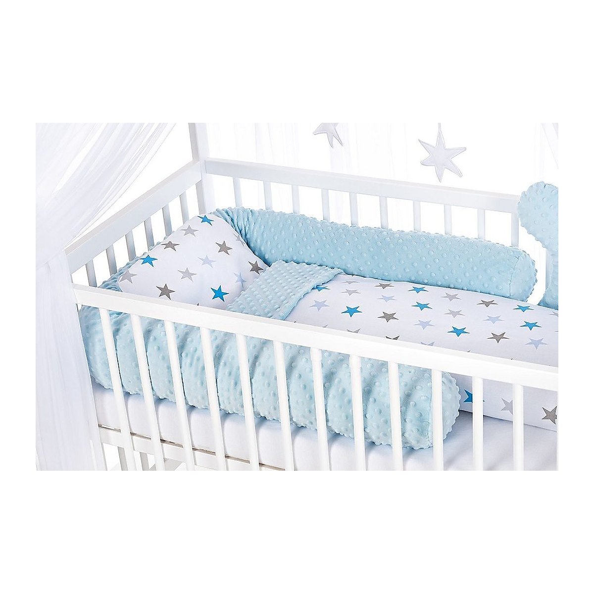 Babybett Haus Kinderbett 120x60 Matratze Bettset Stars BLAU - babyhafen.de