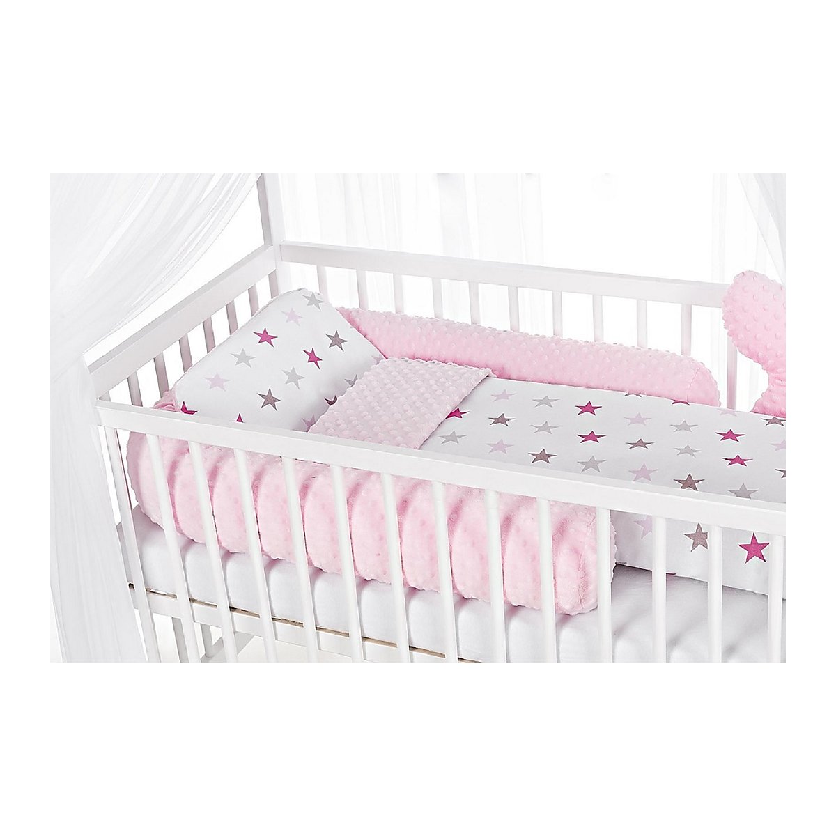 Hausbett Kinderbett 120x60 Matratze Minky Bettset Sterne Rosa - babyhafen.de