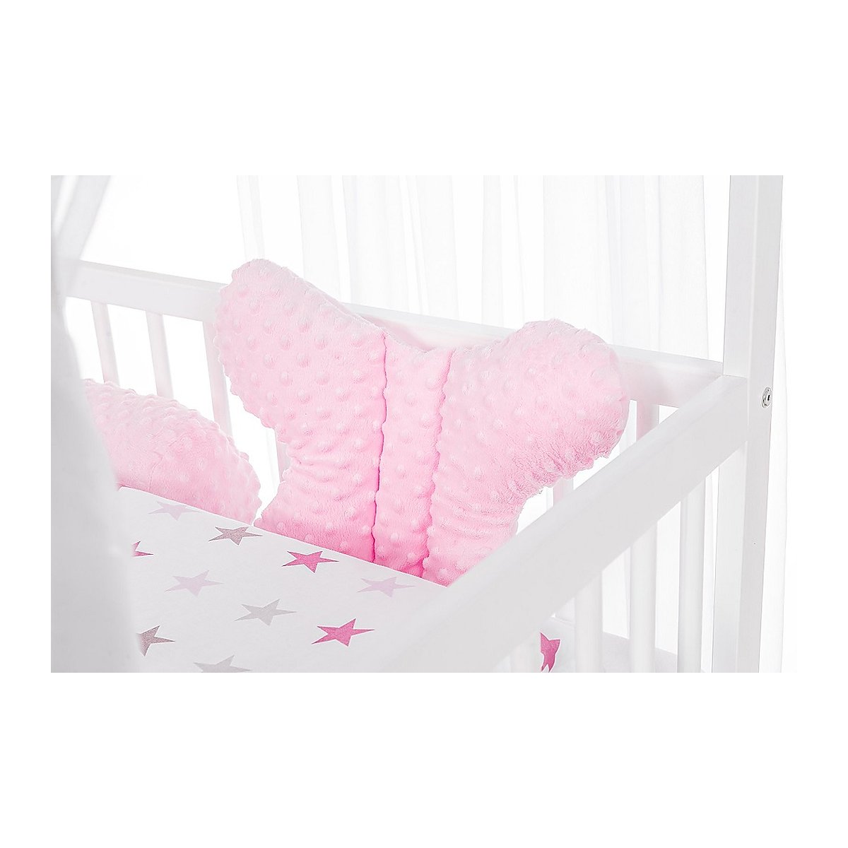 Hausbett Kinderbett 120x60 Matratze Minky Bettset Sterne Rosa - babyhafen.de