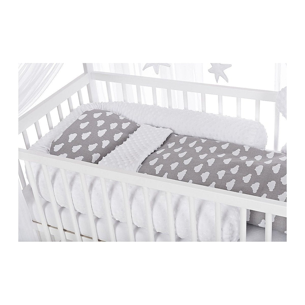 Babybett Hausbett Weiß mit Himmel und grauem Wolken-Design