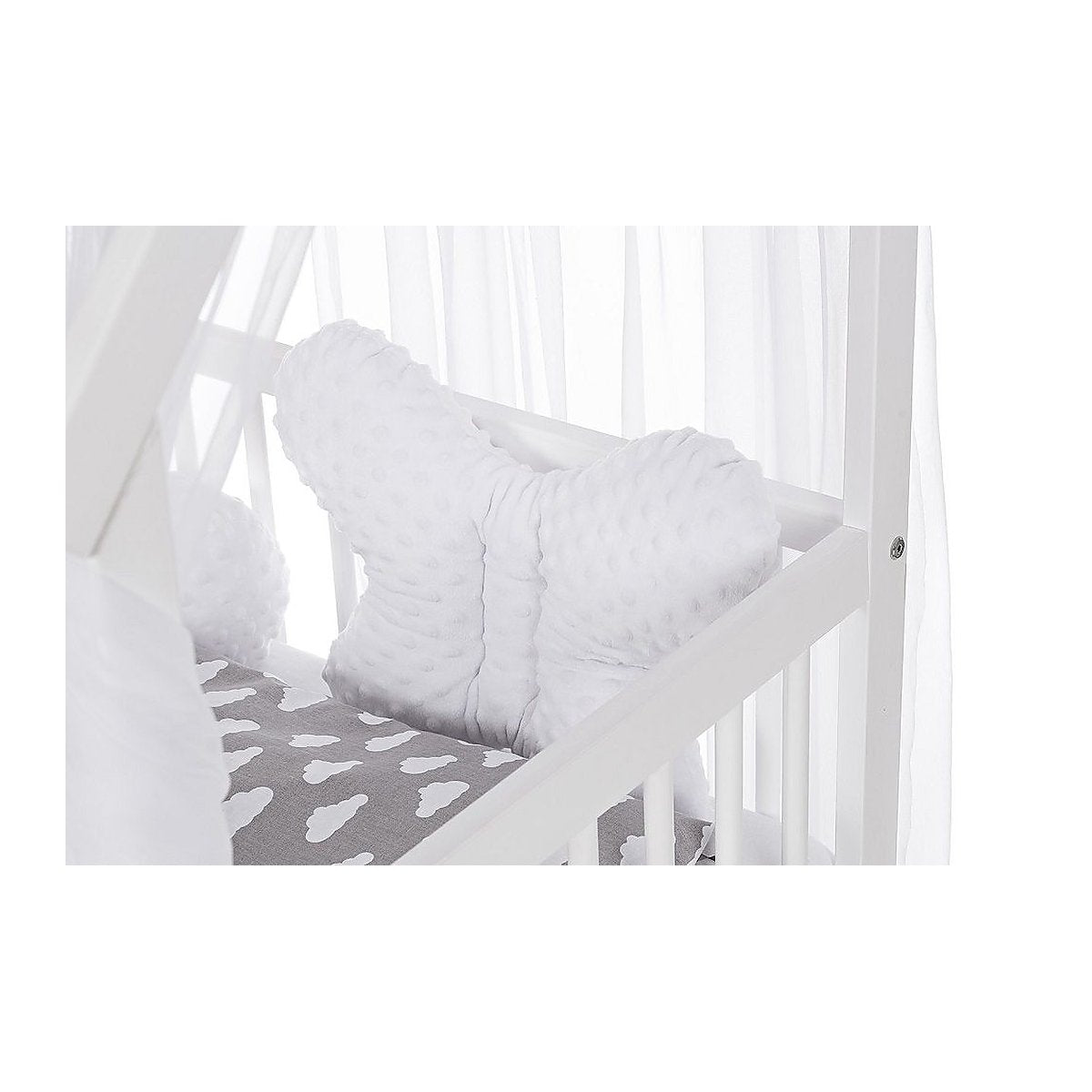 Schmetterlingskissen Minky im Babybett Hausbett 60x120 Wolken Grau