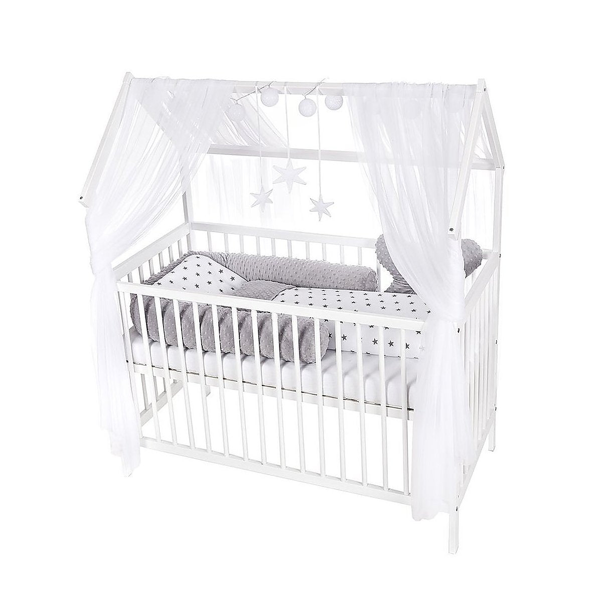 Hausbett Kinderbett 120x60 Matratze Minky Bettset Sterne - babyhafen.de