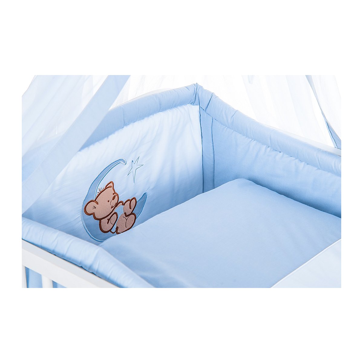 Babyhafen Komplettbett Babybett Teddy & Mond in Blau Komplett - babyhafen.de