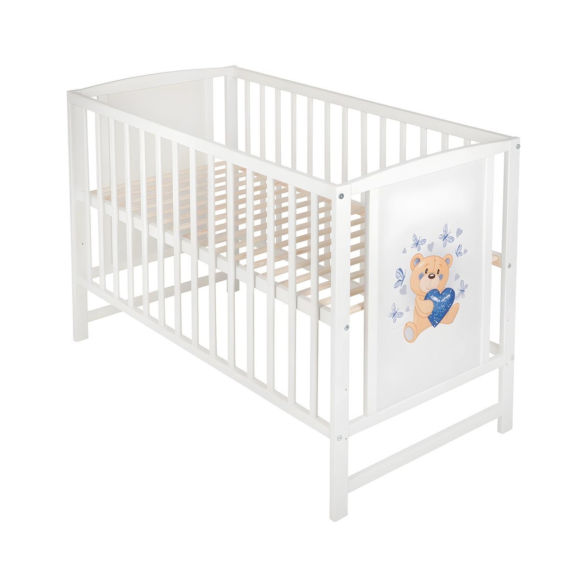 Bebek yatağı oyuncak ayı – kalpler mavi 60 × 120 cm şilteyle birlikte