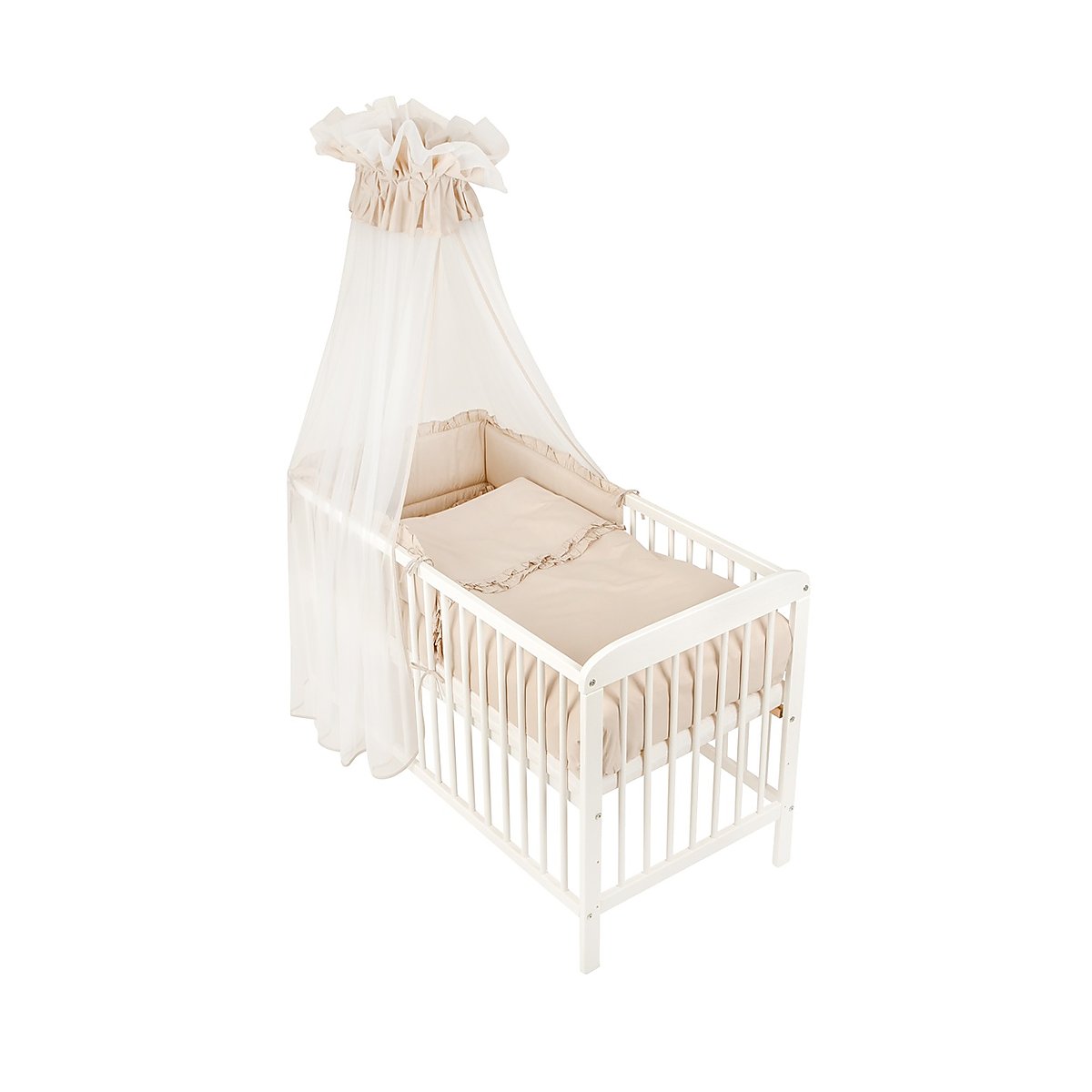 Kinderbett 60 × 120 Komplettset Royal Rüsche Beige