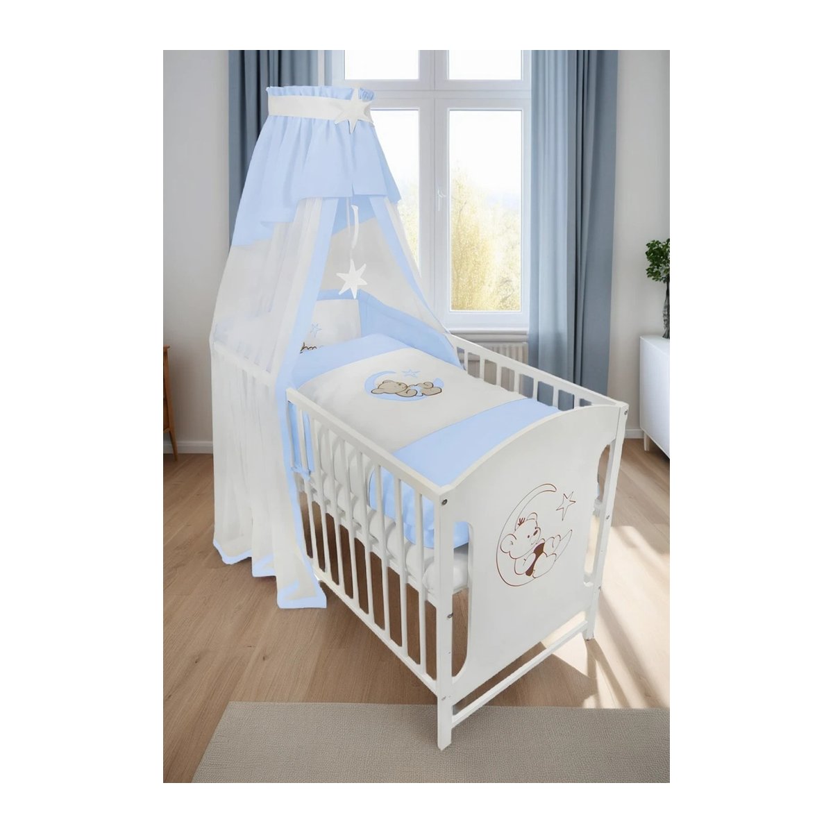 Komple yatak 120 × 60 bebek yatağı Teddy ayda, mavi