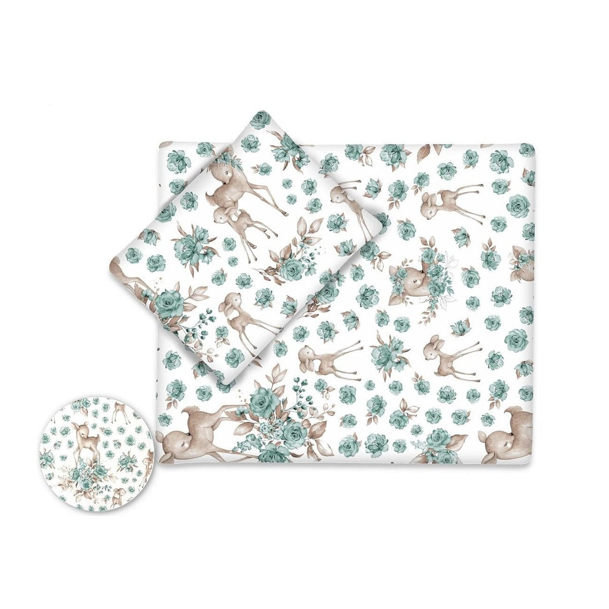 Baby Bettwäsche Set mit Reh und grünen Blumen 50x70 cm