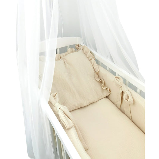 Beistellbett 90x40 Beige mit Musselin Bettset und Himmel