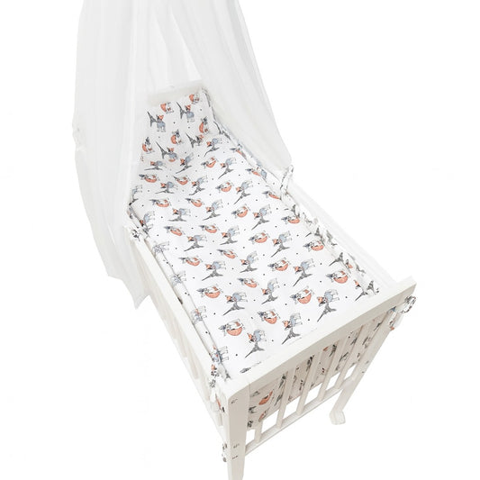 Babyhafen Beistellbett weiß mit Paris-Tierfreunde Bettwäsche und Himmel