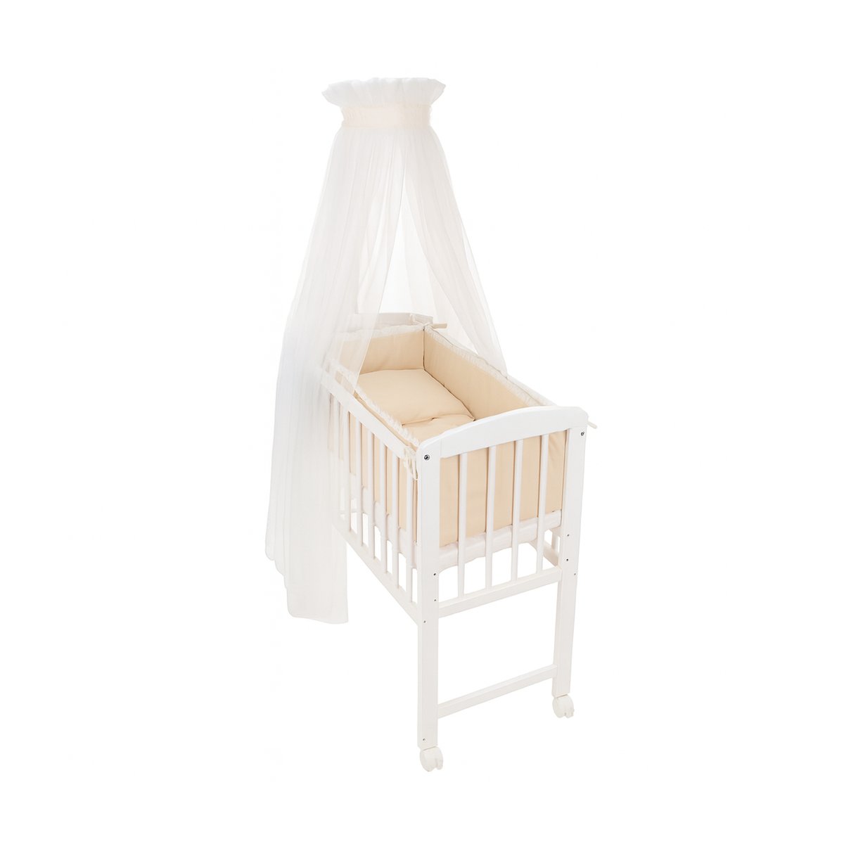 Babybett Beistellbett beige mit Nestchen, Kissen und Himmel
