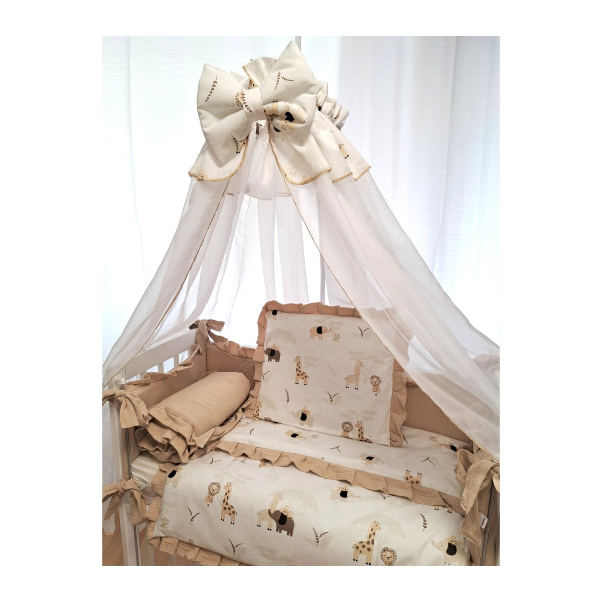 Babybett 3in1 Musselin Safari – Beistellbett & Stubenwagen ab Geburt - babyhafen.de